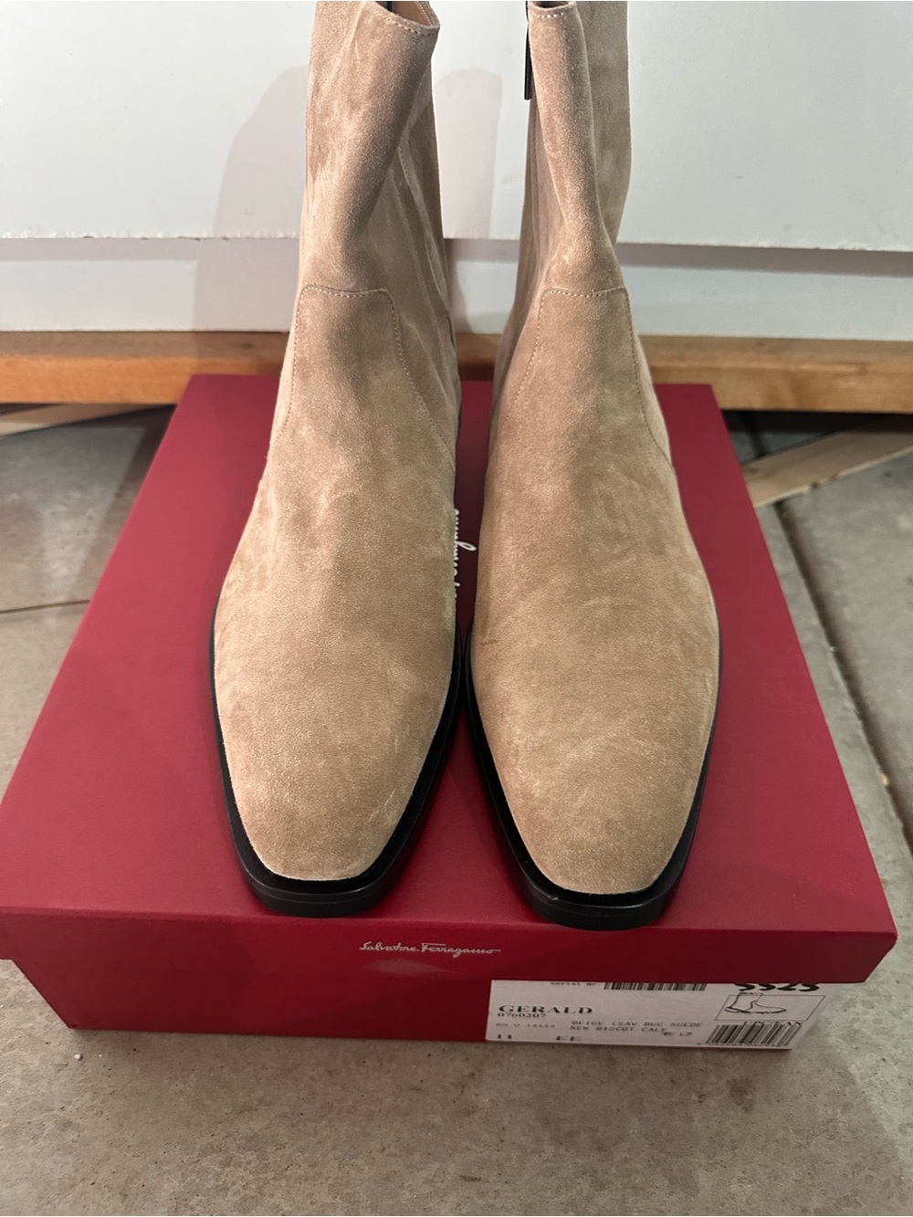 Salvatore Ferragamo Beige Suede Pointed Toe Ankle Boots